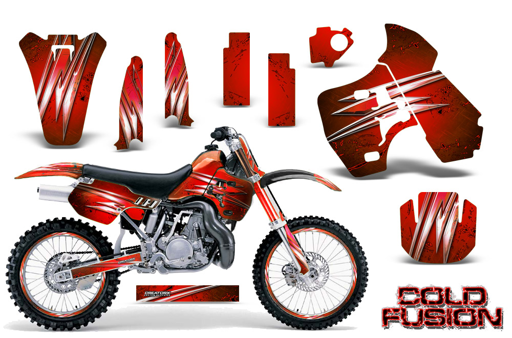 Kawasaki KX500 88-04 Graphics Kit Cold Fusion Red NP Rims